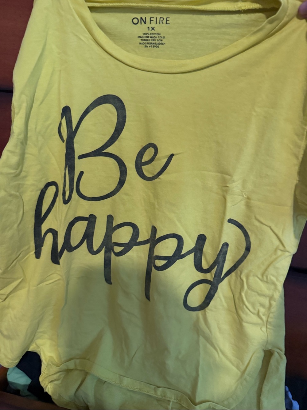 On Fire Yellow 'Be Happy' Graphic Short Sleeve Top